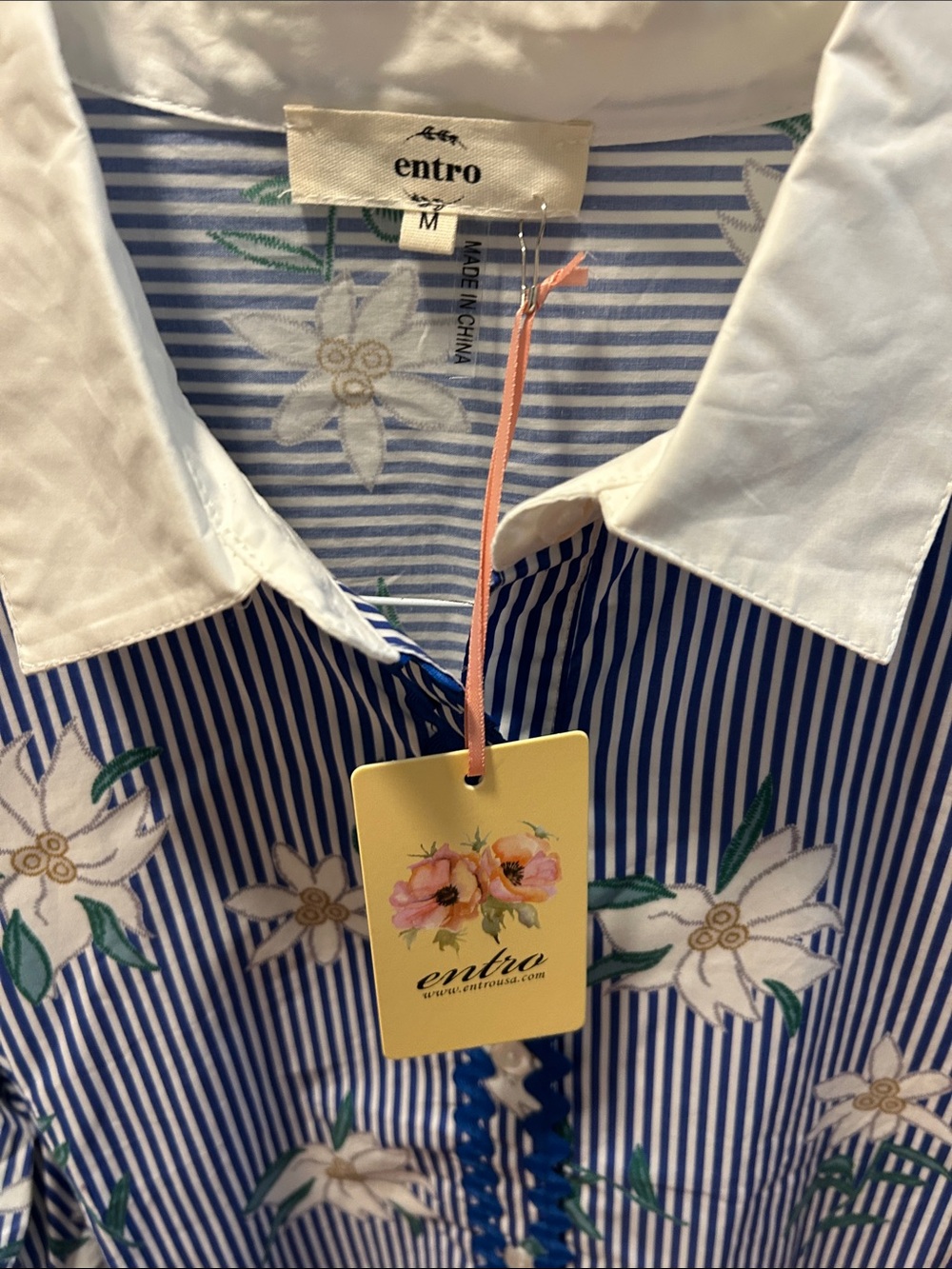 Blue Striped Floral Short-Sleeve dress -NWT - Picture 3 of 4